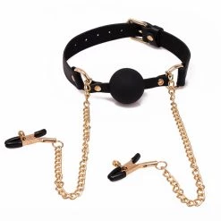 Promo 🛒 Bondara Luxe Gilded Cage Ball Gag With Nipple Clamps 🧨